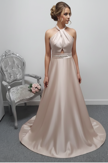 Mon Cheri cross front rose gold satin wedding dress with pockets UK 14