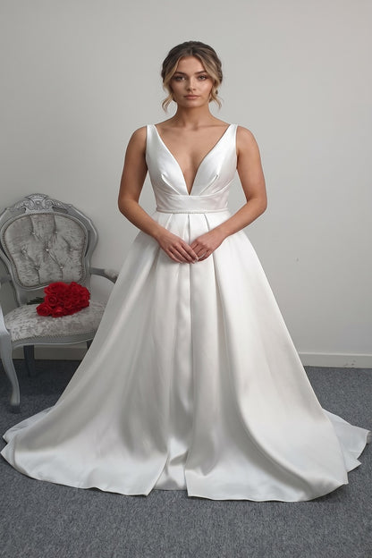 Ivory mikado satin wedding dress UK 12 with pockets