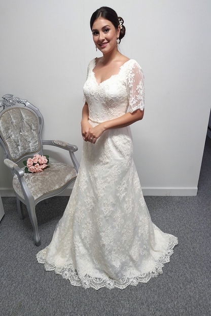 White Rose Graceful WP387 lace warm ivory wedding dress UK 18
