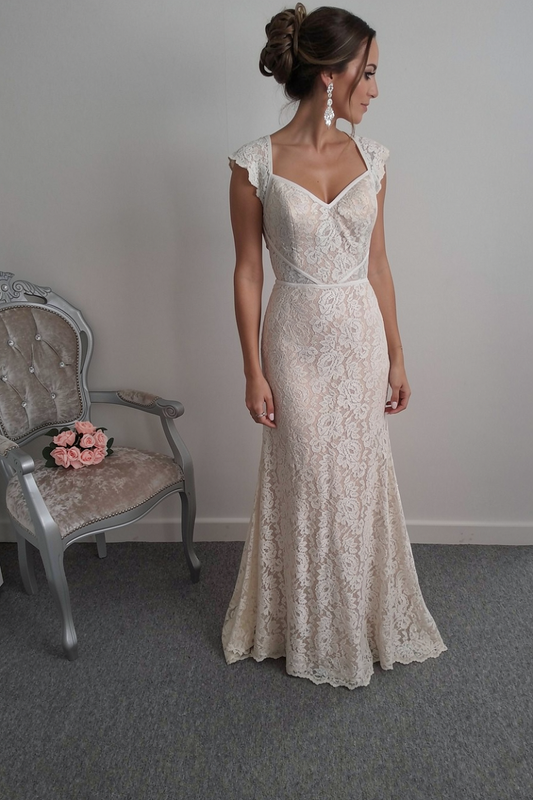 Watters ''Twilla'' ivory champagne lace wedding dress  UK 8