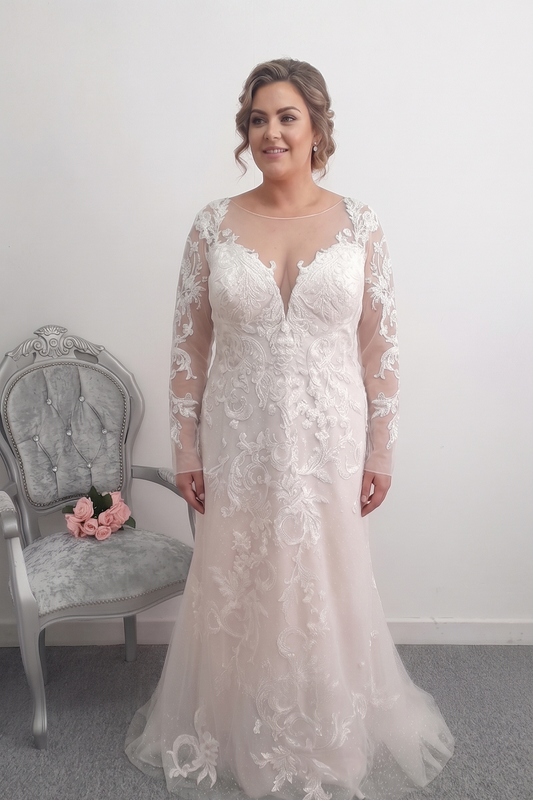 Oleg Cassini glitter ivory / stone colour wedding dress US 26, UK 28