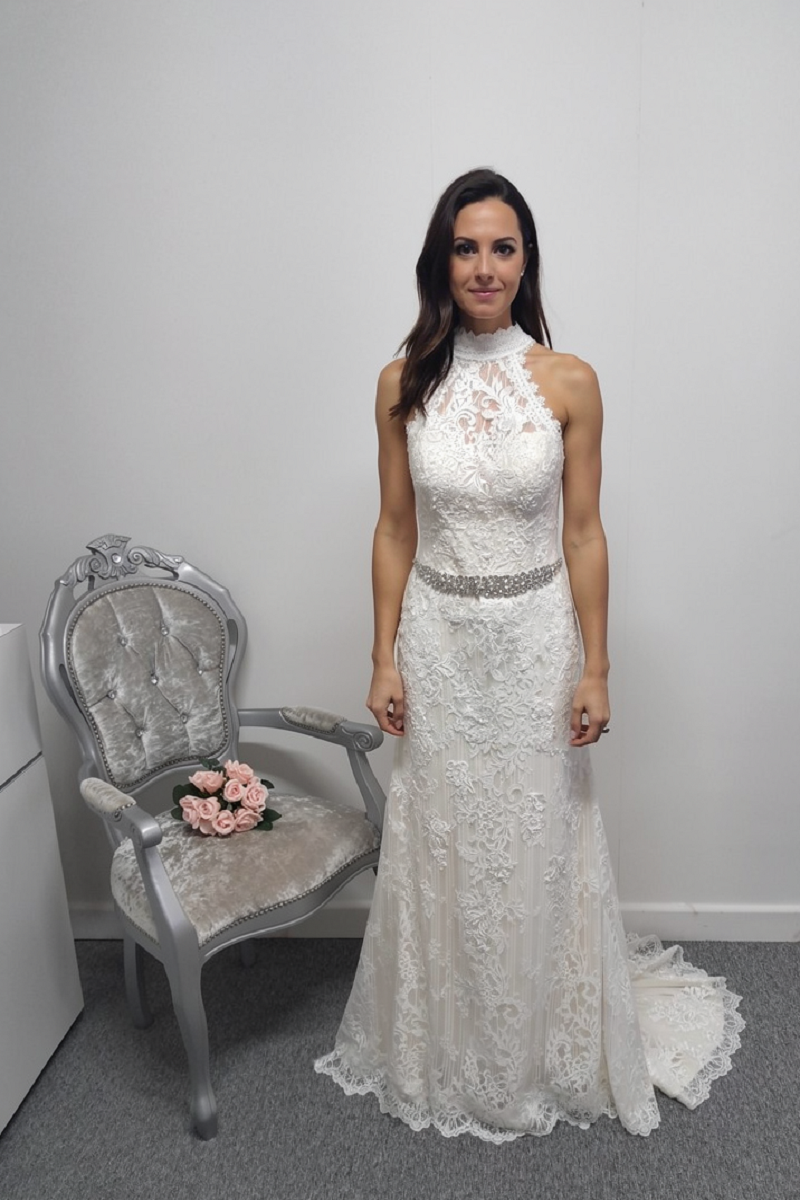 Melissa Sweet petite  lace high neck ivory wedding dress UK 8