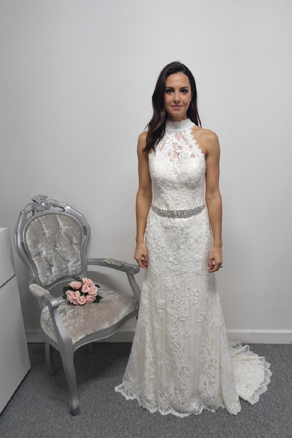 Melissa Sweet petite  lace high neck ivory wedding dress UK 8