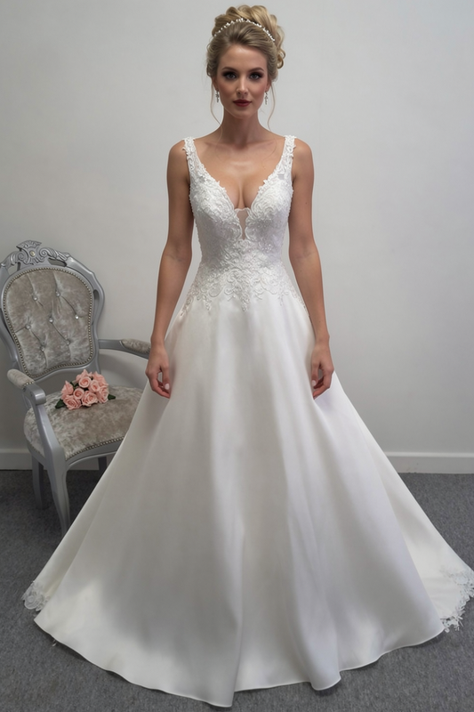 Ronald Joyce ivory wedding dress with cut out lace train UK size 8