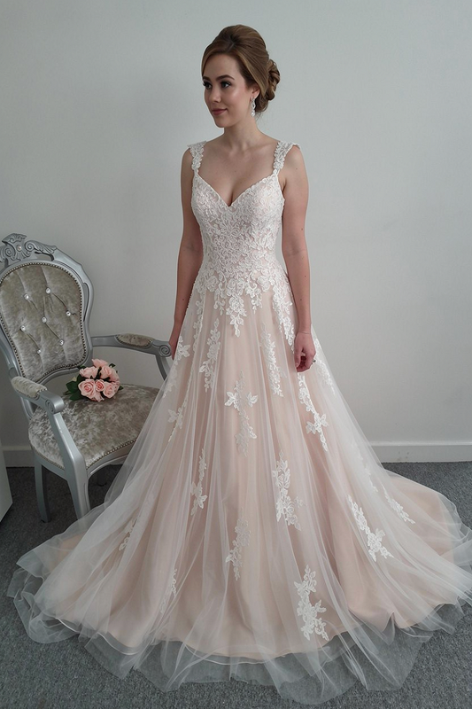 Morilee 5468 ivory/blush wedding dress with straps US 8/ UK 10