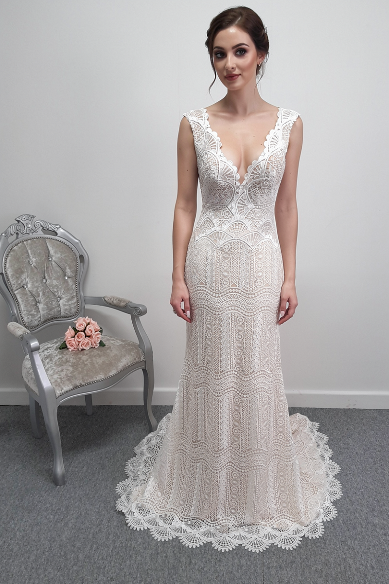 Mon Cheri Enchanting champagne wedding dress UK 6
