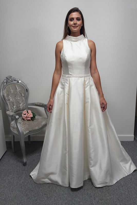 High neck Berketex  ivory wedding dress with hidden pockets UK 16