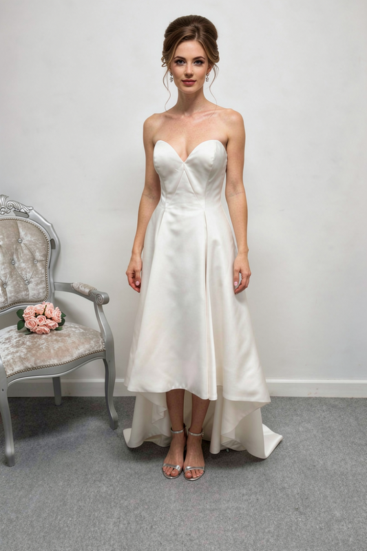 Pronovias Zac Posen Anna ivory high low wedding dress UK 12