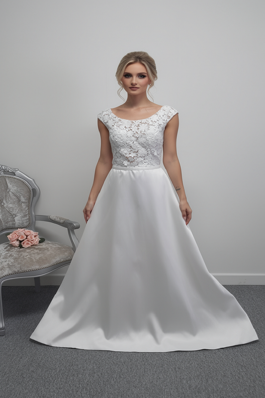 Stunning E. Ferrara mikado satin ivory wedding dress UK 12