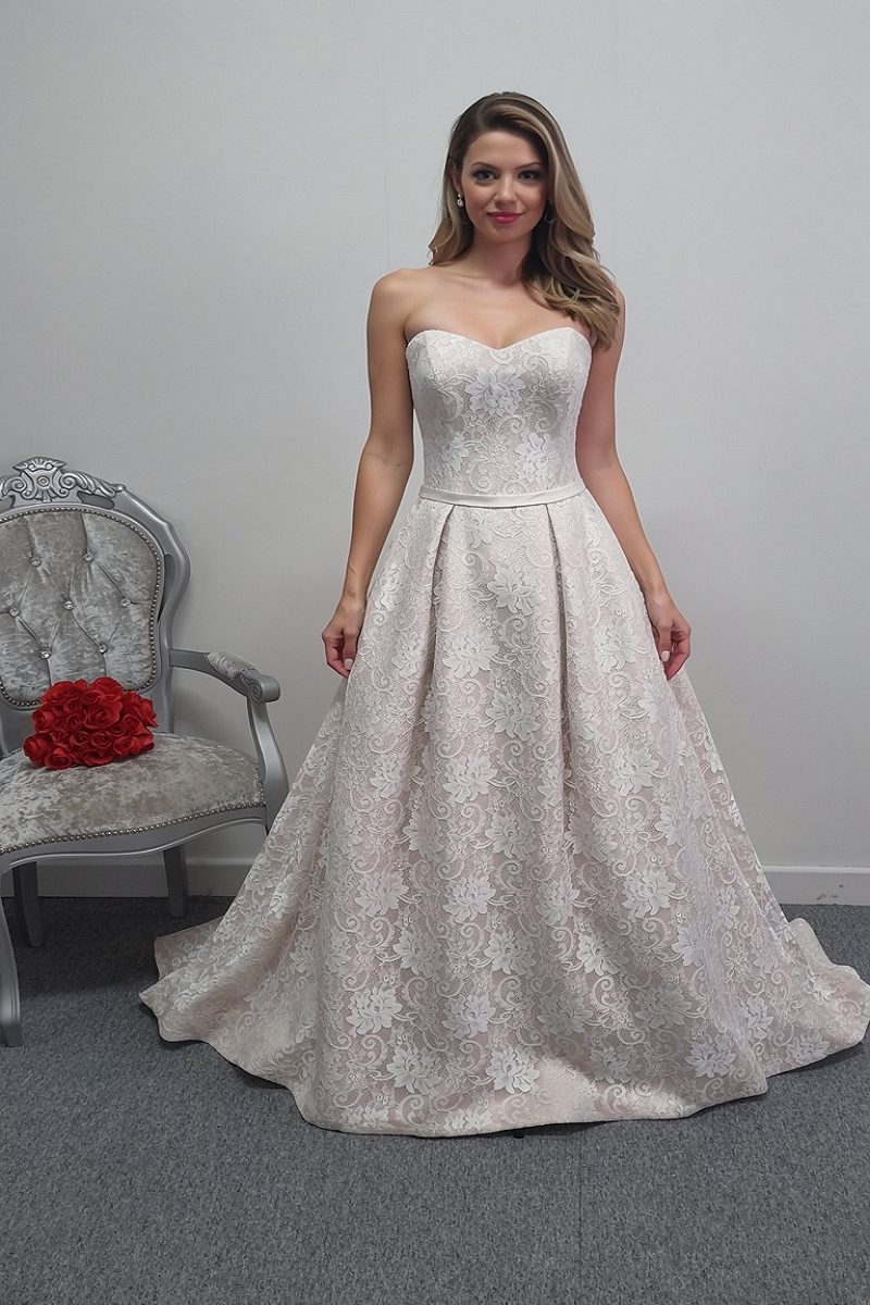 Kenneth Winston champagne ivory lace wedding dress UK 10 - with pockets