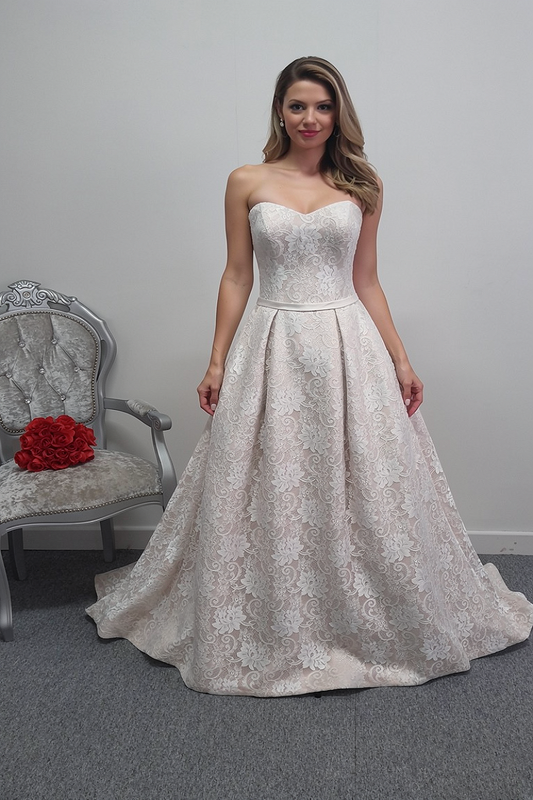 Kenneth Winston champagne ivory lace wedding dress UK 10 - with pockets