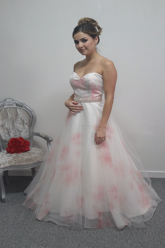 Veromia floral ivory / pink wedding dress UK size 12