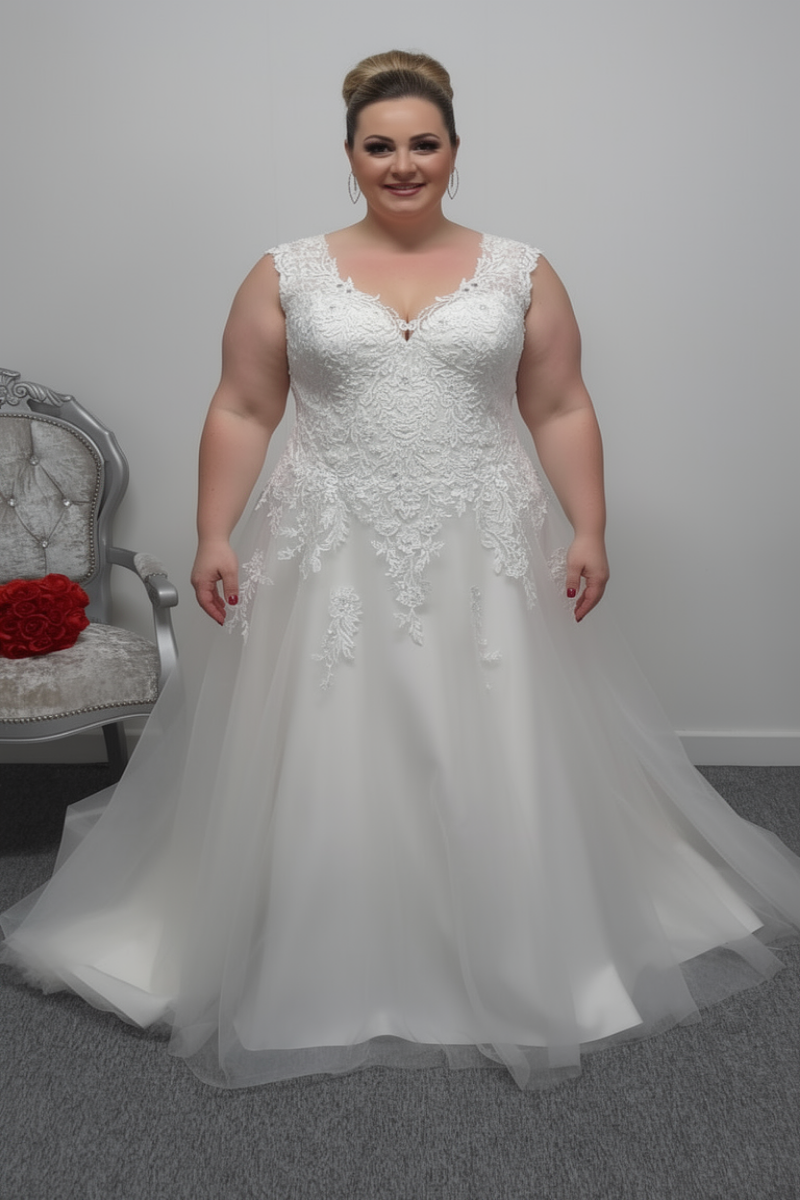 Romantica V neck ivory wedding dress UK 28
