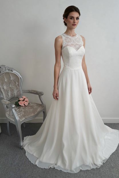 Bianco Evento ''Nala'' ivory chiffon wedding dress UK 12, EU 40