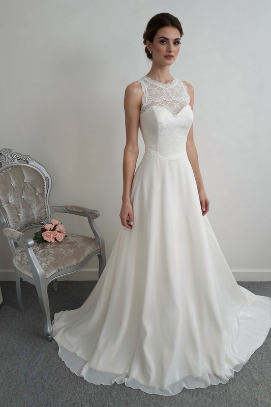 Bianco Evento ''Nala'' ivory chiffon wedding dress UK 12, EU 40