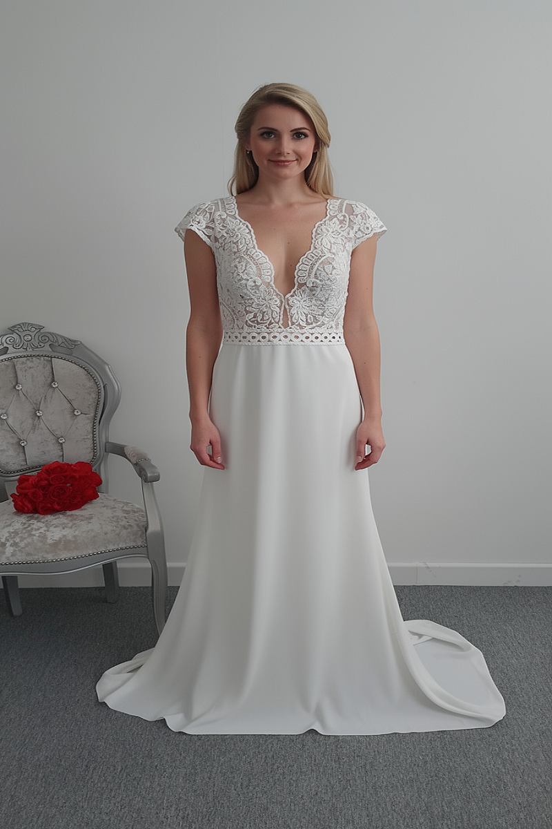 Tres Chic ivory nude crepe wedding dress UK 14