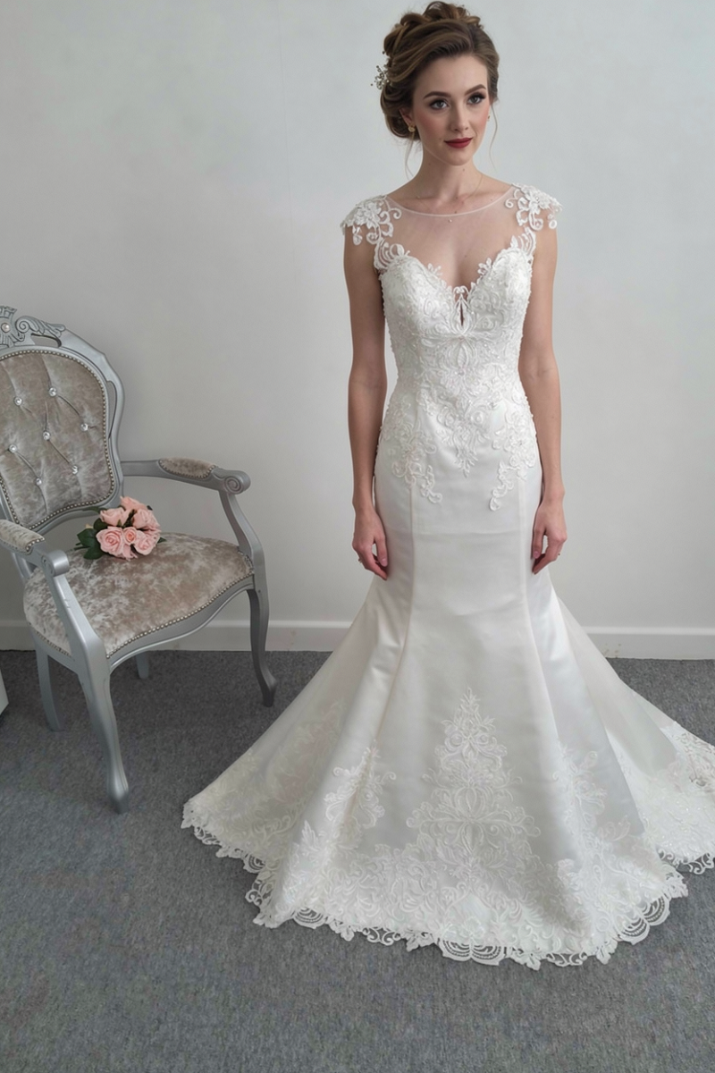 Berketex ''Riley''  ivory wedding dress with lace cut out train UK 12