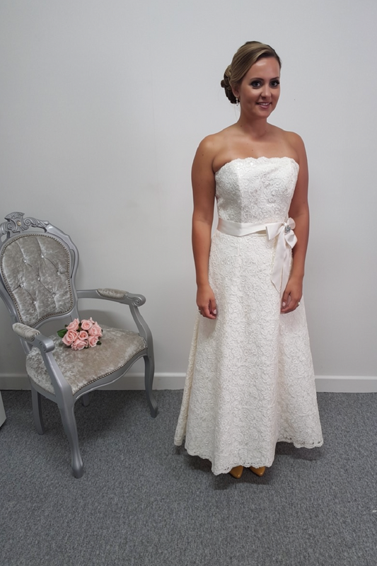 Rosetta Nicollini 'Naomi' ivory lace ankle length wedding dress UK 16/18