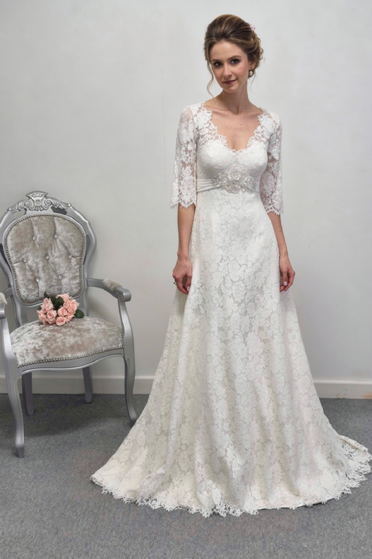 Millie May ivory lace wedding dress with sleeves UK 14