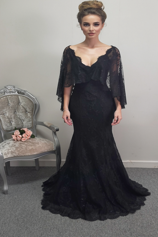 Ronald Joyce black wedding dress with detachable cape approx UK 8