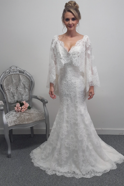 Ronald Joyce ivory wedding dress with detachable cape approx UK10