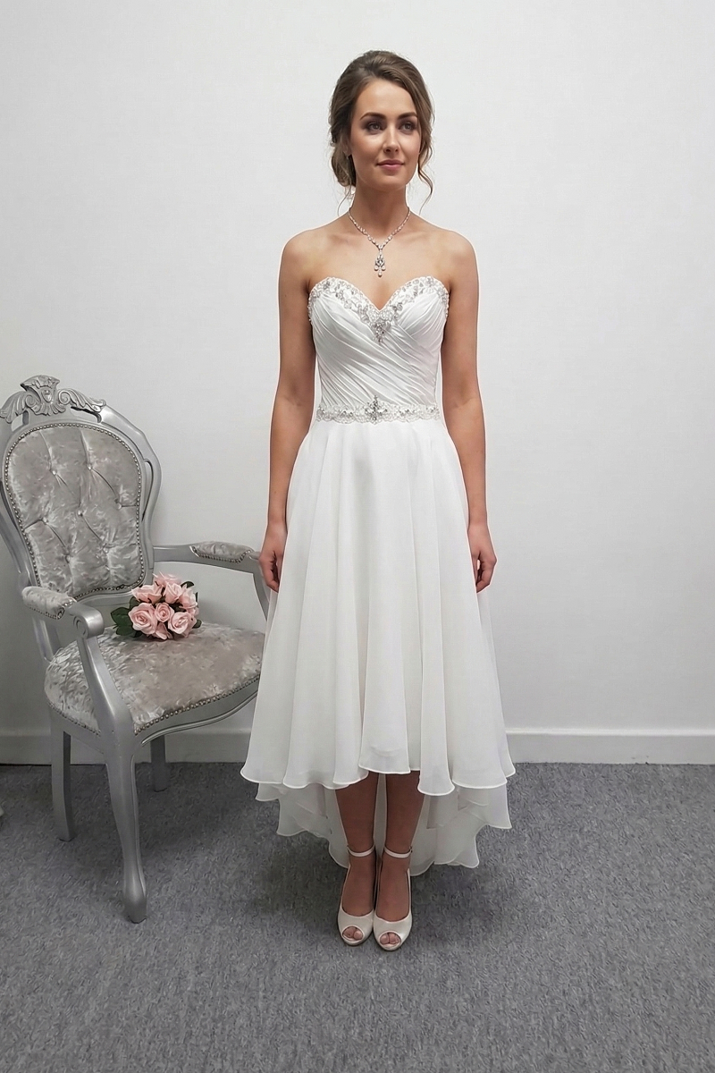 Beautiful ivory dip hem chiffon beach wedding dress UK 8