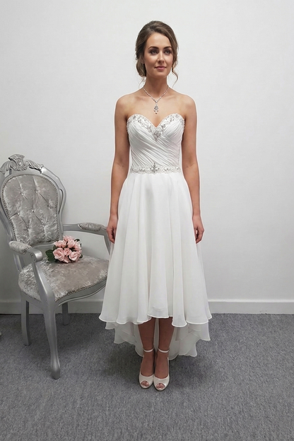 Beautiful ivory dip hem chiffon beach wedding dress UK 8