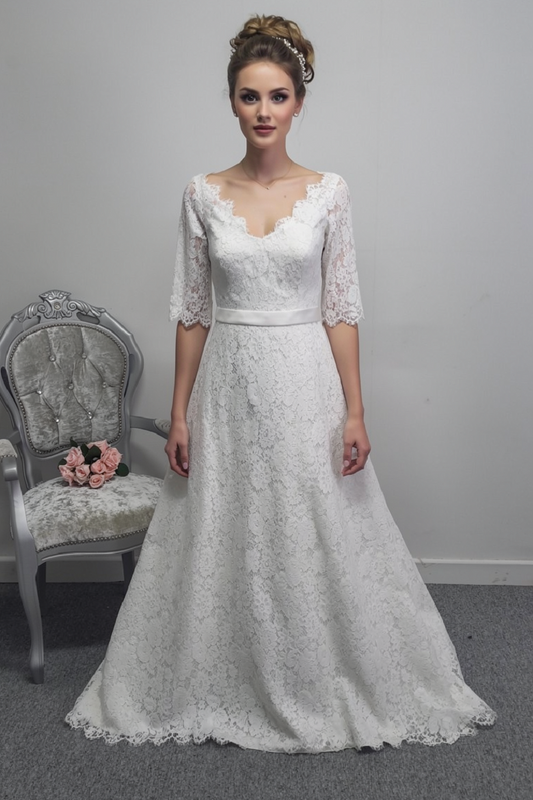 Millie May off the shoulder ivory lace wedding dress UK 16