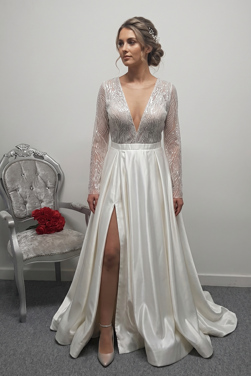 Eva Lendel satin wedding dress size 46, UK 16